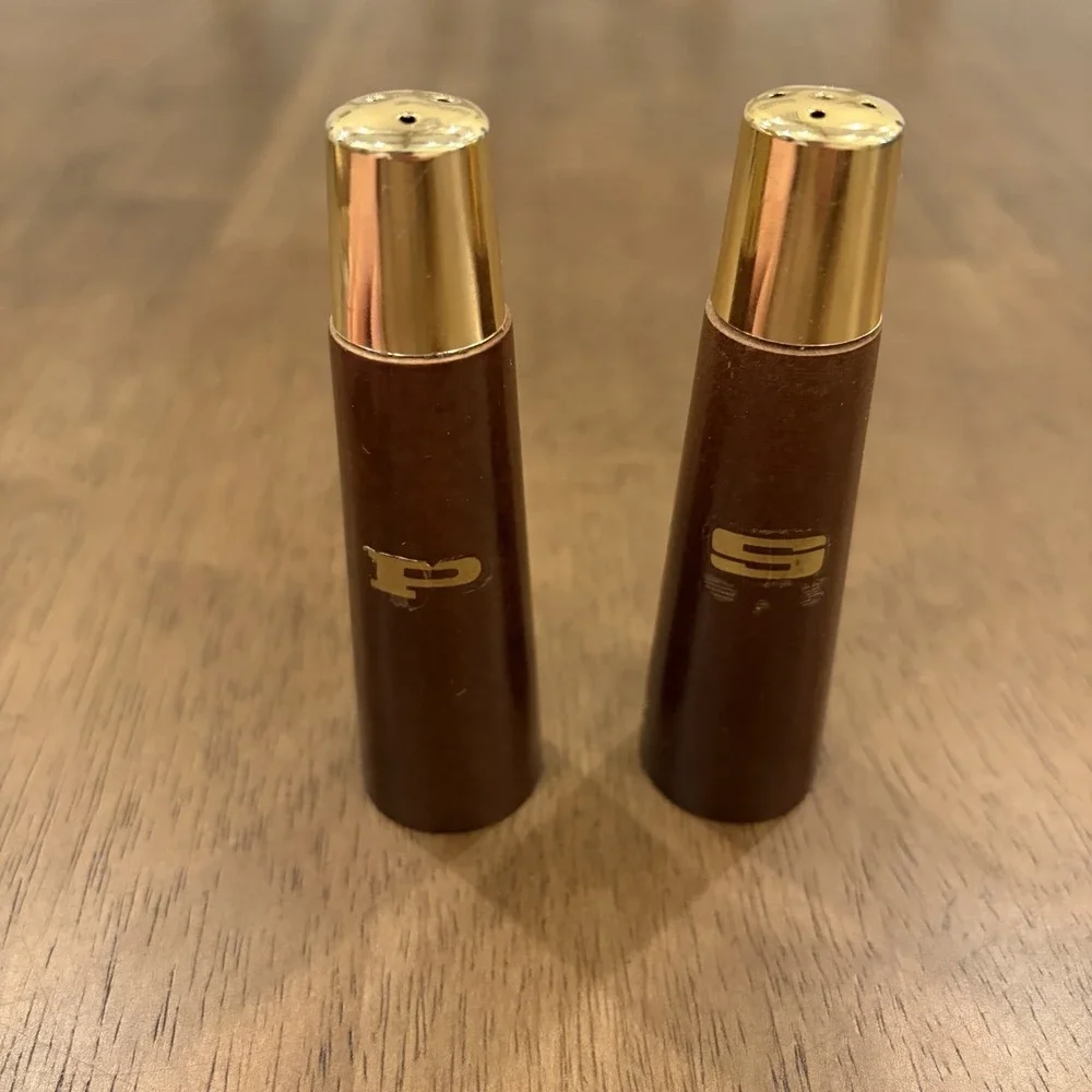 1960s Vintage Mid Century Modern Wooden Salt Pepper Shaker Set NOS